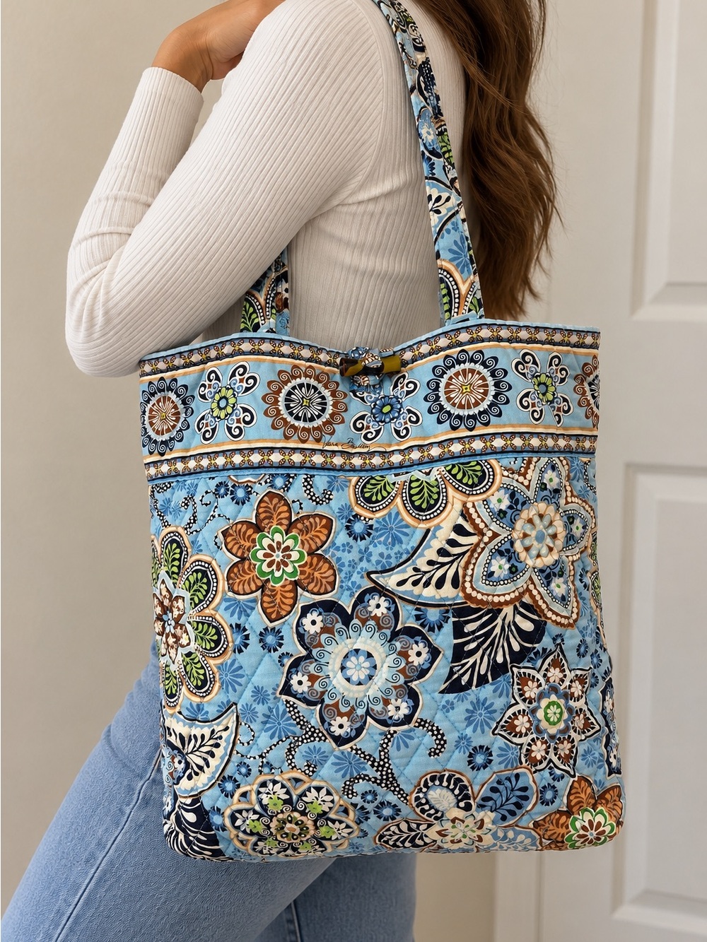 Vintage Vera Bradley Blue Rhapsody Quilted Tote Bag Retired Floral